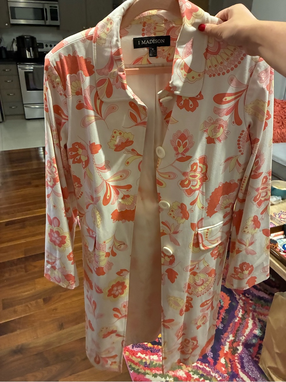 1 Madison Cream Trench Coat with Coral Floral Print